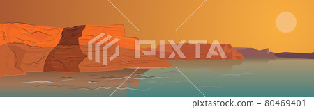 Panoramic landscape hot desert, sand dunes - Vector Panoramic landscape hot desert, sand dunes - Vector 80469401