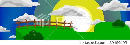 Panoramic mountain evening landscape on the background of a dense forest - Vector 80469405