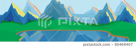 Panoramic mountain evening landscape on the background of a dense forest - Vector Panoramic mountain evening landscape on the background of a dense forest - Vector 80469407