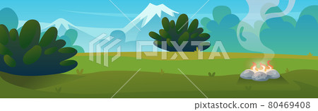 Panoramic mountain evening landscape on the background of a dense forest - Vector Panoramic mountain evening landscape on the background of a dense forest - Vector 80469408