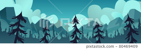 Panoramic mountain evening landscape on the background of a dense forest - Vector Panoramic mountain evening landscape on the background of a dense forest - Vector 80469409