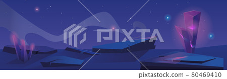 Panoramic dark landscape lunar futuristic surface - Vector Panoramic dark landscape lunar futuristic surface - Vector 80469410