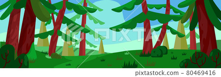 Panoramic realistic sunny dense mixed forest - Vector Panoramic realistic sunny dense mixed forest - Vector 80469416