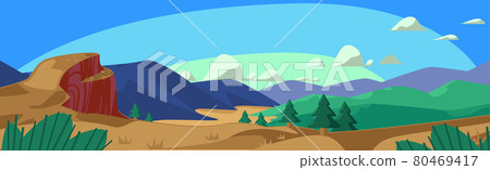 Panoramic mountain evening landscape on the background of a dense forest - Vector Panoramic mountain evening landscape on the background of a dense forest - Vector 80469417