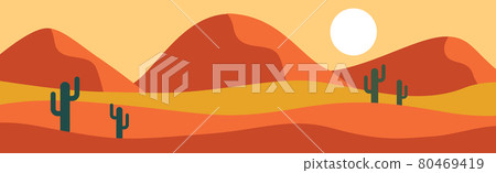 Panoramic landscape hot sunny savannah desert - Vector Panoramic landscape hot sunny savannah desert - Vector 80469419