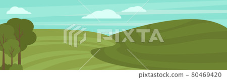 Panoramic mountain bright sunny landscape with dense forest - Vector Panoramic mountain bright sunny landscape with dense forest - Vector 80469420
