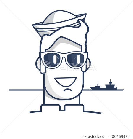 Cheerful Sailor in Sunglasses Outline Portrait Cheerful Sailor in Sunglasses Outline Portrait 80469423