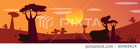 Panoramic landscape hot sunny savannah desert - Vector Panoramic landscape hot sunny savannah desert - Vector 80469424
