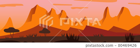 Panoramic landscape hot sunny savannah desert - Vector Panoramic landscape hot sunny savannah desert - Vector 80469426