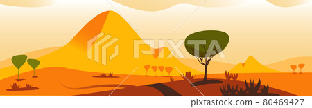 Panoramic landscape hot sunny savannah desert - Vector Panoramic landscape hot sunny savannah desert - Vector 80469427