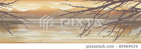 Panoramic mountain evening landscape on the background of a dense forest - Vector Panoramic mountain evening landscape on the background of a dense forest - Vector 80469429