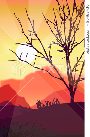 Panoramic mountain evening landscape on the background of a dense forest - Vector Panoramic mountain evening landscape on the background of a dense forest - Vector 80469430