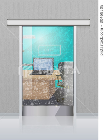 Transparent Office Glass Door to Study with Laptop 80469508