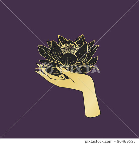 Vintage boho illustration of female Hand holding lotus. 80469553