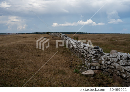 A limestone wall in a moor landscape 80469921