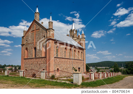 Old ancient church of Saints Peter and Paul in Zhuprany, Grodno region, Belarus. 80470634