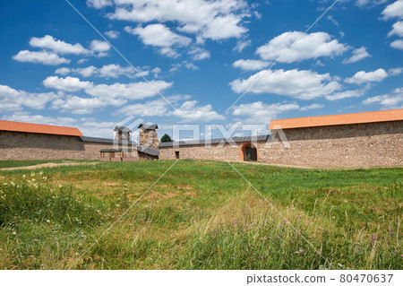 Walls and ruins of a medieval castle in Krevo, Grodno region, Belarus. 80470637