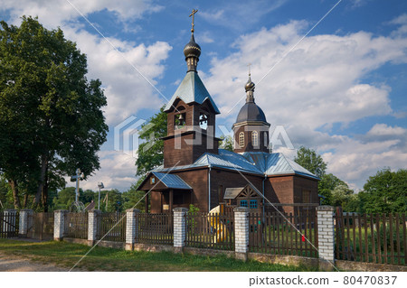 Old ancient wooden church of the Holy Trinity in Kievets, Volozhin district, Minsk region, Belarus. Old ancient wooden church of the Holy Trinity in Kievets, Volozhin district, Minsk region, Belarus. 80470837