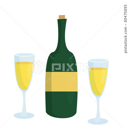 Champagne Bottle Without Label and Two Glasses Champagne Bottle Without Label and Two Glasses 80470895