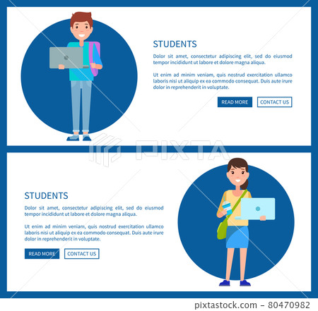 Students Posters Online Education Concept Vector 80470982
