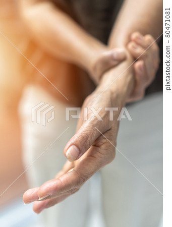 Guillain-Barre Syndrome GBS, Peripheral Neuropathy pain in elderly patient on hand, fingers, sensory nerves with numb, muscle weakness from chronic inflammatory demyelinating polyneuropathy Guillain-Barre Syndrome GBS, Peripheral Neuropathy pain in elderly patient on hand, fingers, sensory nerves with numb, muscle weakness from chronic inflammatory demyelinating polyneuropathy 80471081