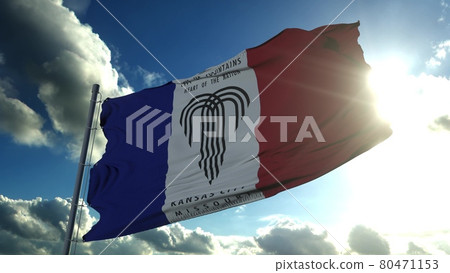 Kansas city flag, city of USA or United States of America, waving at wind in blue sky. 3d rendering Kansas city flag, city of USA or United States of America, waving at wind in blue sky. 3d rendering 80471153