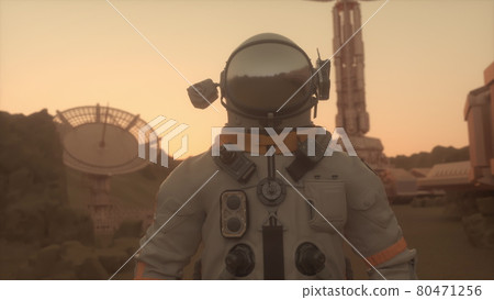 Astronaut on the surface of Mars. Mars colonization concept. 3d rendering Astronaut on the surface of Mars. Mars colonization concept. 3d rendering 80471256