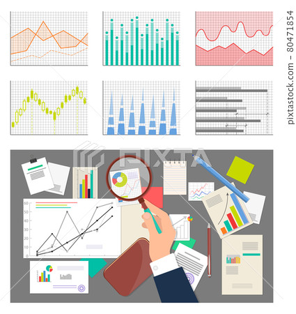 Mans Hand and Glass Charts Set Vector Illustration Mans Hand and Glass Charts Set Vector Illustration 80471854
