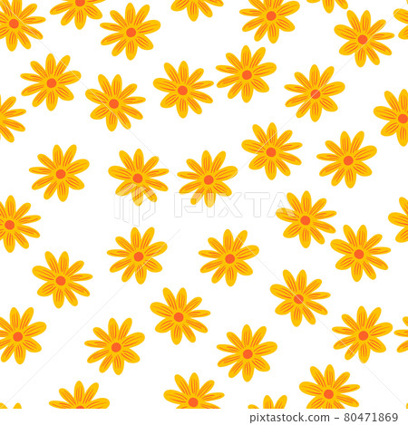 Bloom floral seamless pattern with yellow daisy flowers shapes. Isolated summer print. White background. Bloom floral seamless pattern with yellow daisy flowers shapes. Isolated summer print. White background. 80471869