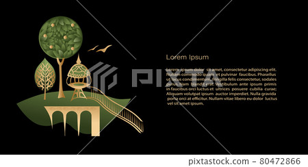 Vector Template mystic and elf theme, banner with golden city, house on black background, copy space. For invitation, cards or banner and poster, Landing page Vector Template mystic and elf theme, banner with golden city, house on black background, copy space. For invitation, cards or banner and poster, Landing page 80472866