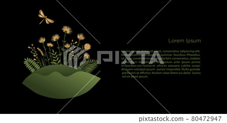 Vector  Template, banner with golden flowers on black background, copy space. For invitation, cards or banner and  poster, Landing page 80472947