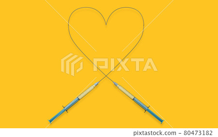 Injection needles from two syringes form the shape of a heart - 3d illustration Injection needles from two syringes form the shape of a heart - 3d illustration 80473182