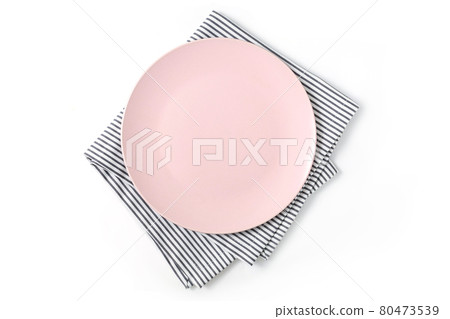Empty isolated pink plate on white bakground. Empty isolated pink plate on white bakground. 80473539