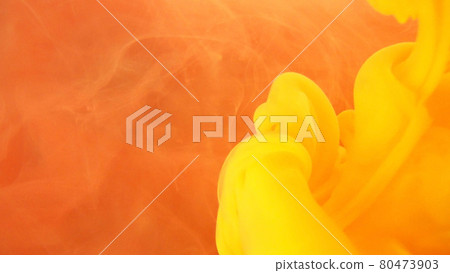 Drops of ink dripping into water, curved patterns. Background with turquoise and yellow paint flowing in water with drops, isolated on grey. Bright ink drops in water isolated on white background. Drops of ink dripping into water, curved patterns. Background with turquoise and yellow paint flowing in water with drops, isolated on grey. Bright ink drops in water isolated on white background. 80473903