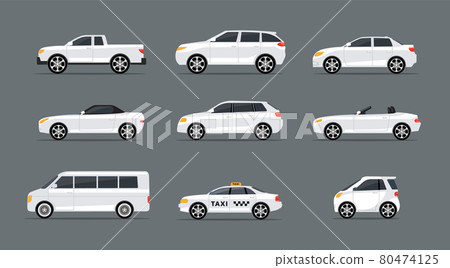 Car side view profile vector icon modern sedan bus. Vector car side view icon set Car side view profile vector icon modern sedan bus. Vector car side view icon set 80474125