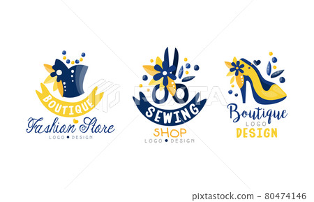 Sewing Shop Logo Design Set, Fashion Boutique Bright Hand Drawn Labels Vector Illustration Sewing Shop Logo Design Set, Fashion Boutique Bright Hand Drawn Labels Vector Illustration 80474146