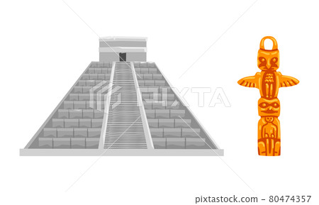 n Maya Civilization Symbols Set, Mayan Pyramid and Totem Pole Cartoon Vector Illustration n Maya Civilization Symbols Set, Mayan Pyramid and Totem Pole Cartoon Vector Illustration 80474357