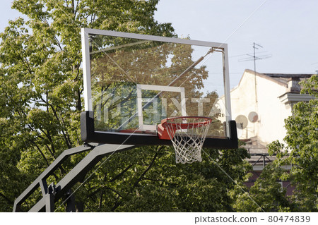 Outdoor Basketball hoop. Concept of sport activity in the city park. 80474839