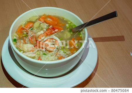 soft boiled rice with shrimp. 80475084