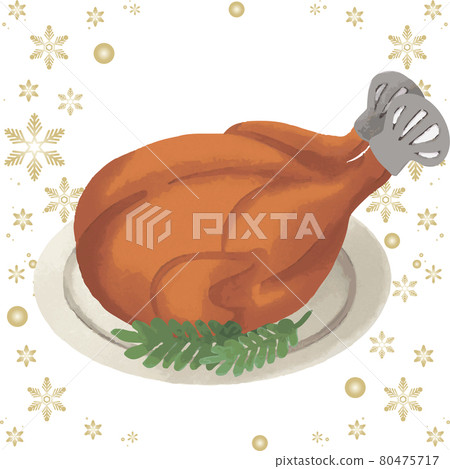 Christmas roast chicken party cooking chicken watercolor illustration material 80475717