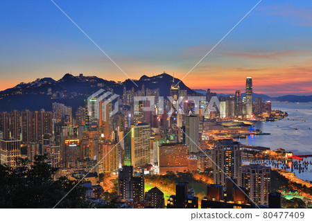 9 July 2021, twilight of HK view at Red Incense Burner Summit lookout 80477409