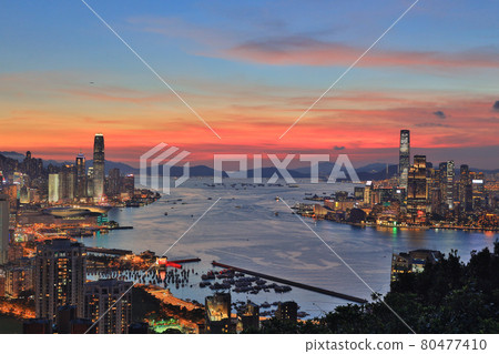 9 July 2021, twilight of Hong Kong view at Red Incense Burner Summit lookout 9 July 2021, twilight of Hong Kong view at Red Incense Burner Summit lookout 80477410