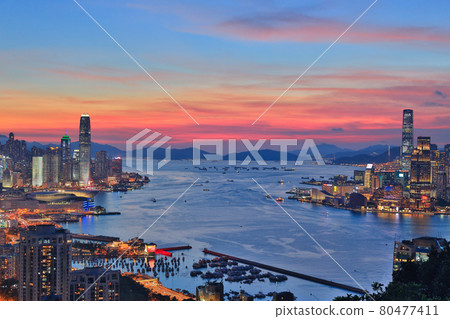 9 July 2021, twilight of Hong Kong view at Red Incense Burner Summit lookout 9 July 2021, twilight of Hong Kong view at Red Incense Burner Summit lookout 80477411