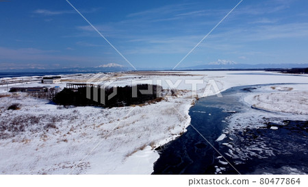 Abashiri's winter lake and Mt. Shari Abashiri's winter lake and Mt. Shari 80477864