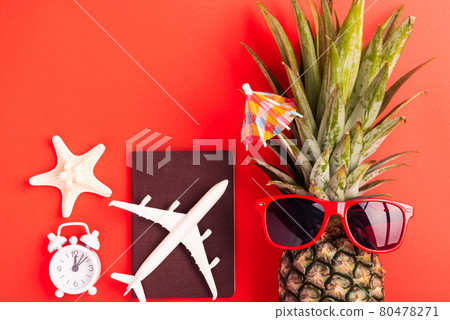 pineapple wear red sunglasses, model plane, starfish, passport and clock alarm pineapple wear red sunglasses, model plane, starfish, passport and clock alarm 80478271