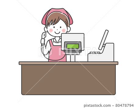 在超市收銀員工作的女人的插圖 80478794