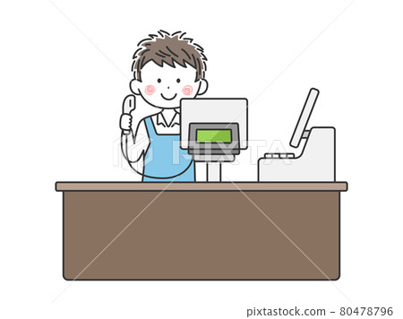 一名男子在超市收銀員工作的插圖 80478796