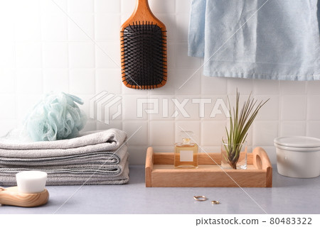 Bathroom view with perfume bottle Bathroom view with perfume bottle 80483322