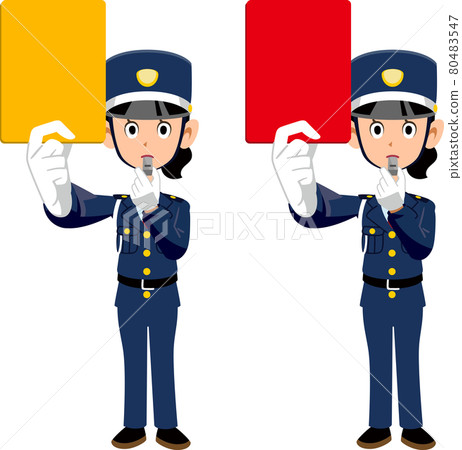 Security guard woman showing yellow and red cards Security guard woman showing yellow and red cards 80483547