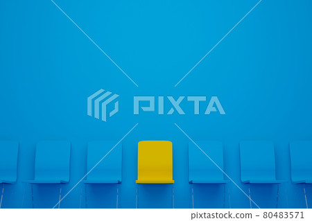 Outstanding chair in row. Yellow chair standing out from the crowd Outstanding chair in row. Yellow chair standing out from the crowd 80483571
